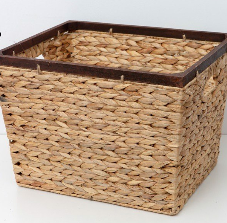 Woven Water Hyacinth Basket With Wooden Frame